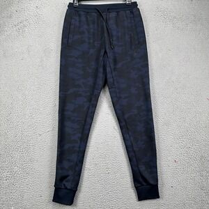 Young LA Pants Jogger Mens Medium Blue Black Camo Drawstring Pocket Logo Pull On